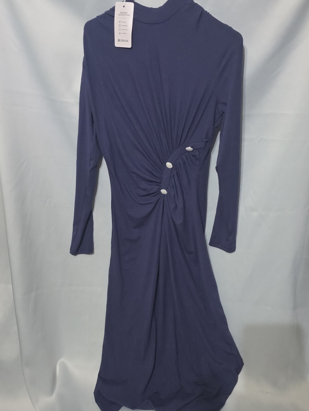 Twist-Waist Long Sleeve Midi Dress in Deep Navy